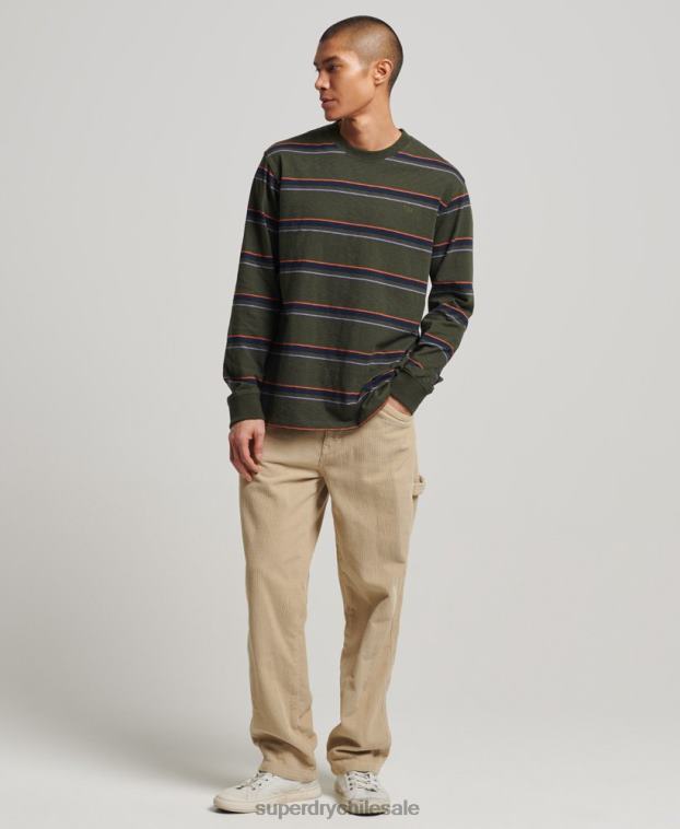 hombres Superdry verde top de rayas texturizadas vintage de algodón orgánico 2R68Z1480