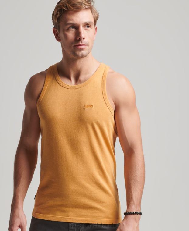 hombres Superdry amarillo top sin mangas de algodón orgánico con logo vintage 2R68Z1517