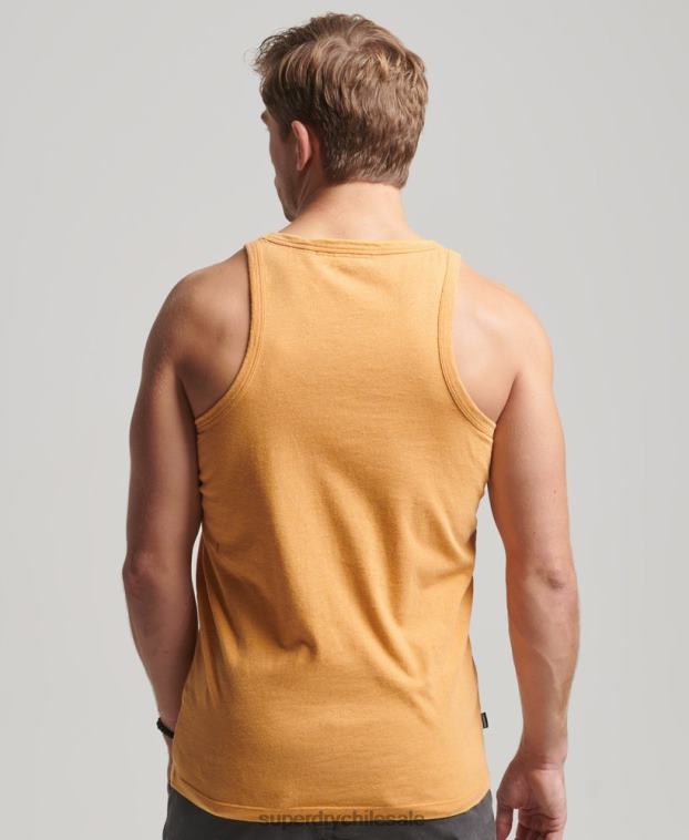 hombres Superdry amarillo top sin mangas de algodón orgánico con logo vintage 2R68Z1517