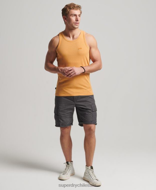 hombres Superdry amarillo top sin mangas de algodón orgánico con logo vintage 2R68Z1517