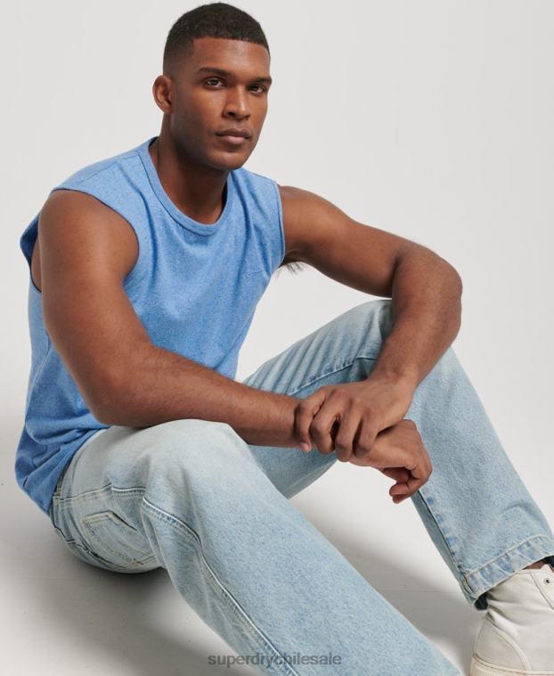 hombres Superdry azul camiseta sin mangas de algodón orgánico con logo vintage bordado 2R68Z1451