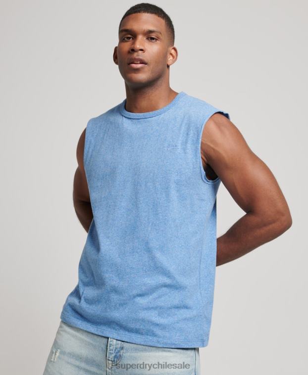 hombres Superdry azul camiseta sin mangas de algodón orgánico con logo vintage bordado 2R68Z1451