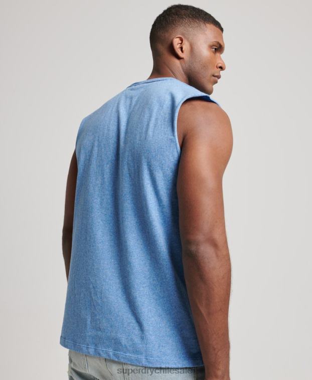 hombres Superdry azul camiseta sin mangas de algodón orgánico con logo vintage bordado 2R68Z1451