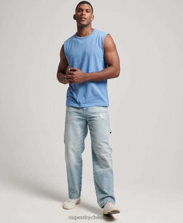 hombres Superdry azul camiseta sin mangas de algodón orgánico con logo vintage bordado 2R68Z1451