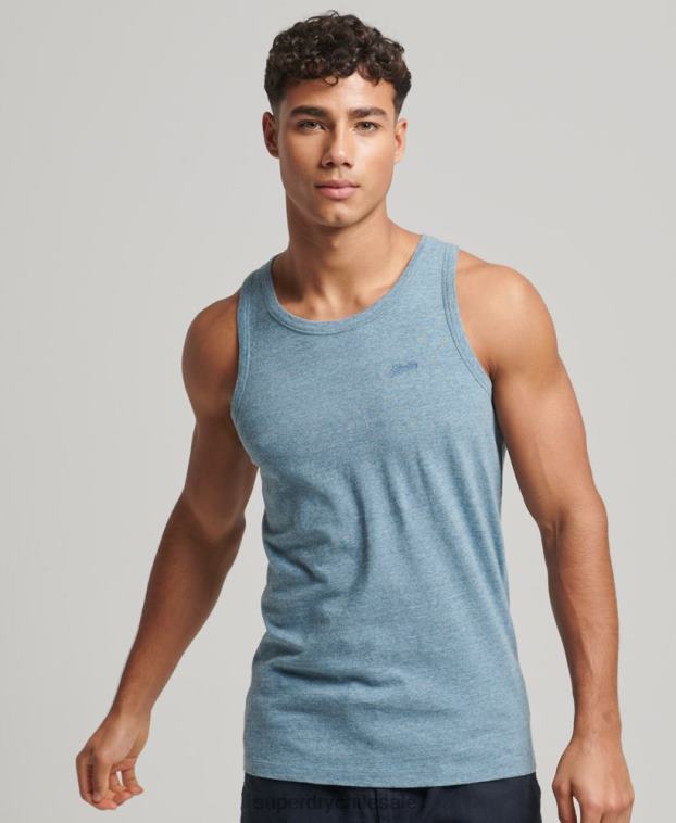 hombres Superdry azul top sin mangas de algodón orgánico con logo vintage 2R68Z1482