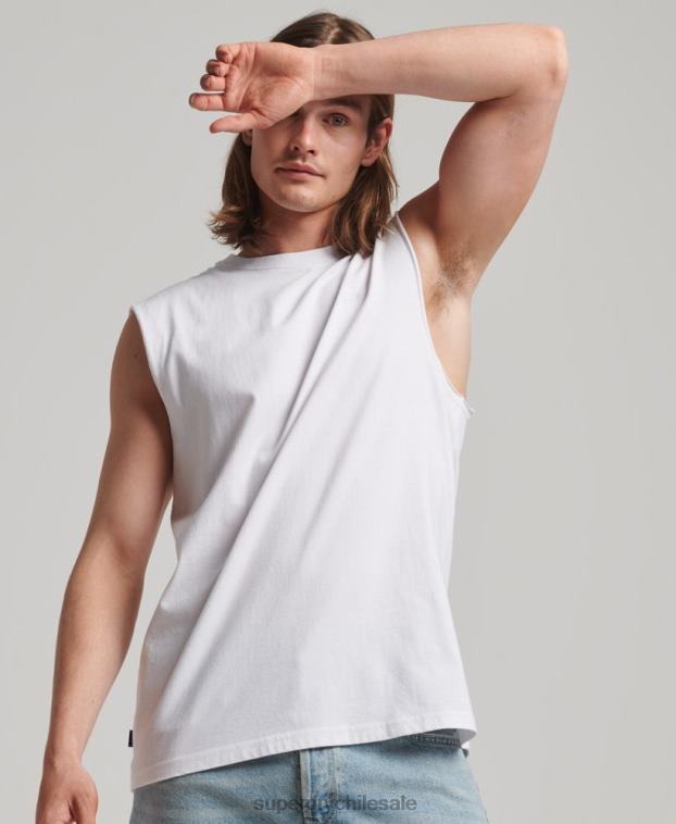 hombres Superdry blanco camiseta sin mangas de algodón orgánico con logo vintage bordado 2R68Z1455