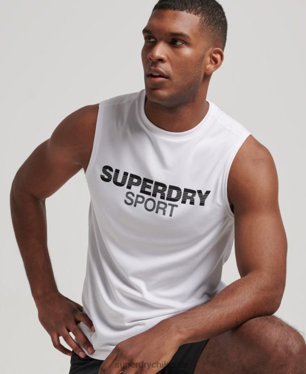 hombres Superdry blanco chaleco activo 2R68Z1418
