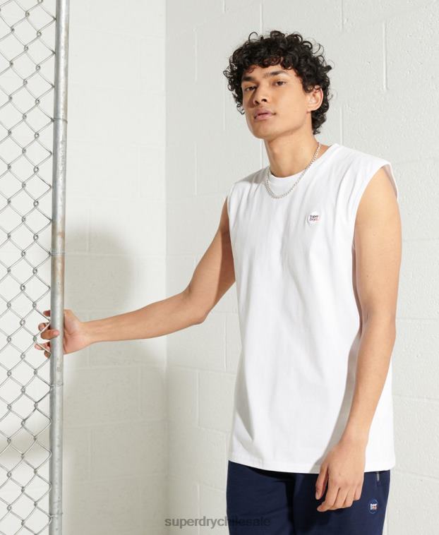 hombres Superdry blanco chaleco colectivo extragrande de algodón orgánico 2R68Z6497
