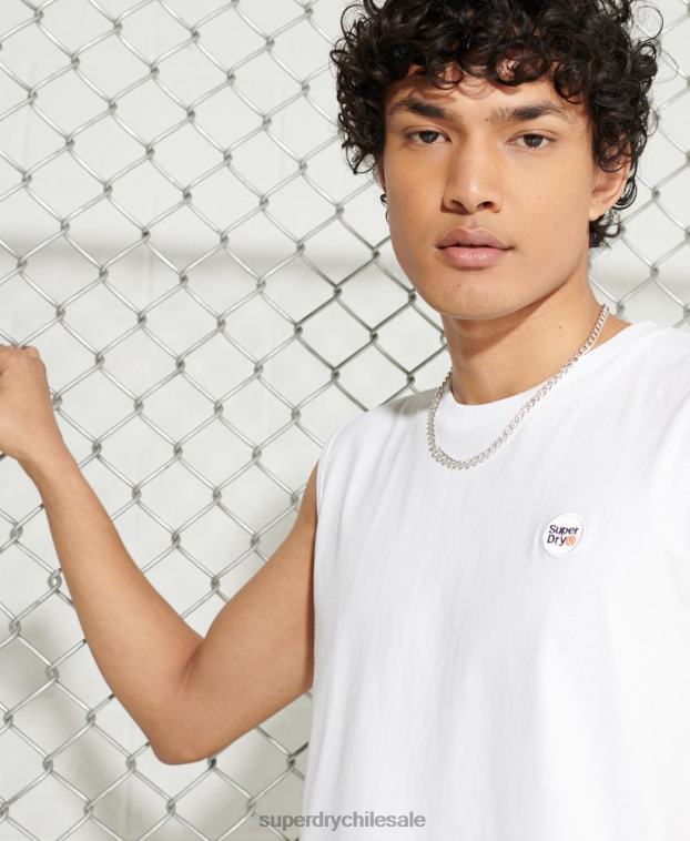 hombres Superdry blanco chaleco colectivo extragrande de algodón orgánico 2R68Z6497