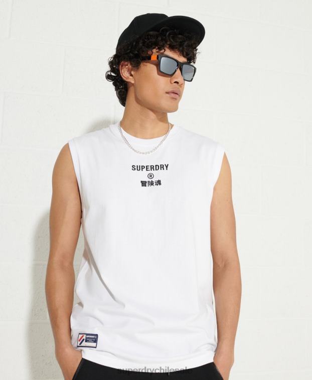 hombres Superdry blanco chaleco con logo corporativo 2R68Z1589