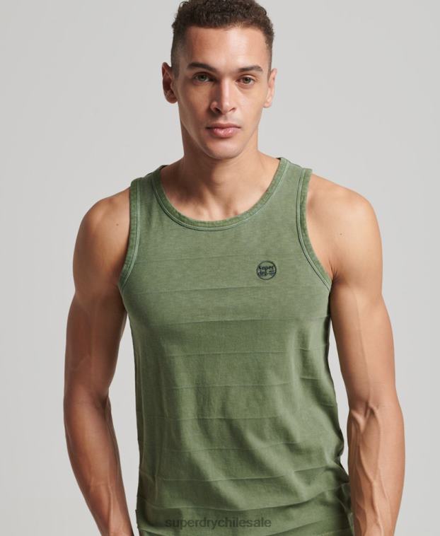 hombres Superdry caqui camiseta sin mangas de algodón orgánico con textura vintage 2R68Z44