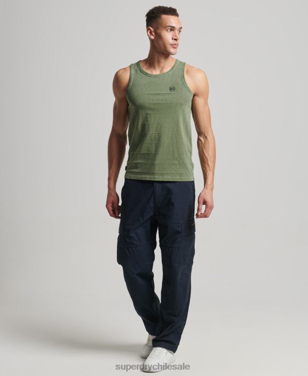 hombres Superdry caqui camiseta sin mangas de algodón orgánico con textura vintage 2R68Z44
