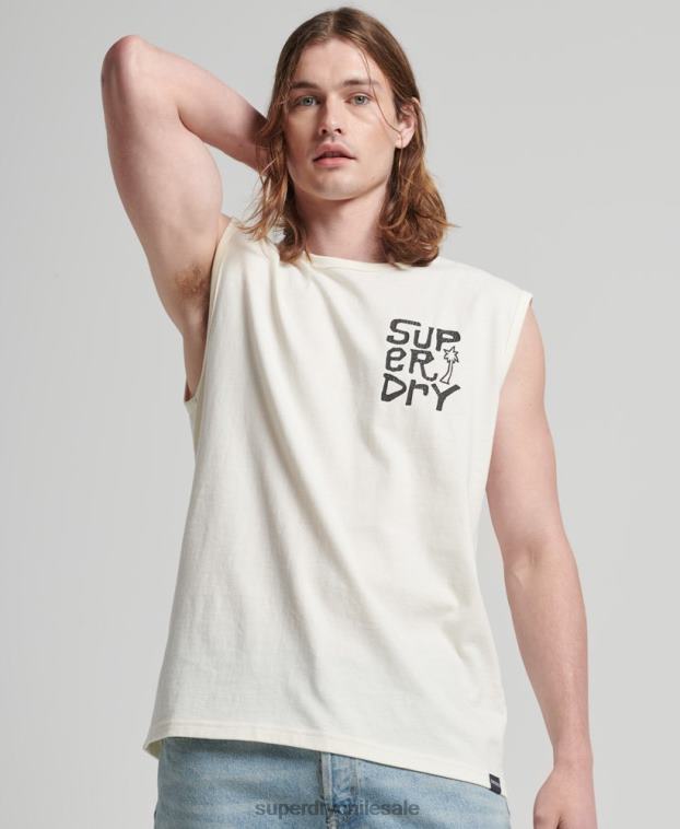 hombres Superdry crema camiseta de surf tribal vintage 2R68Z1478