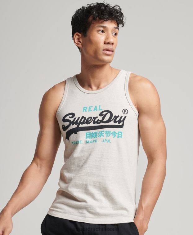 hombres Superdry crema top sin mangas con logo vintage 2R68Z1453