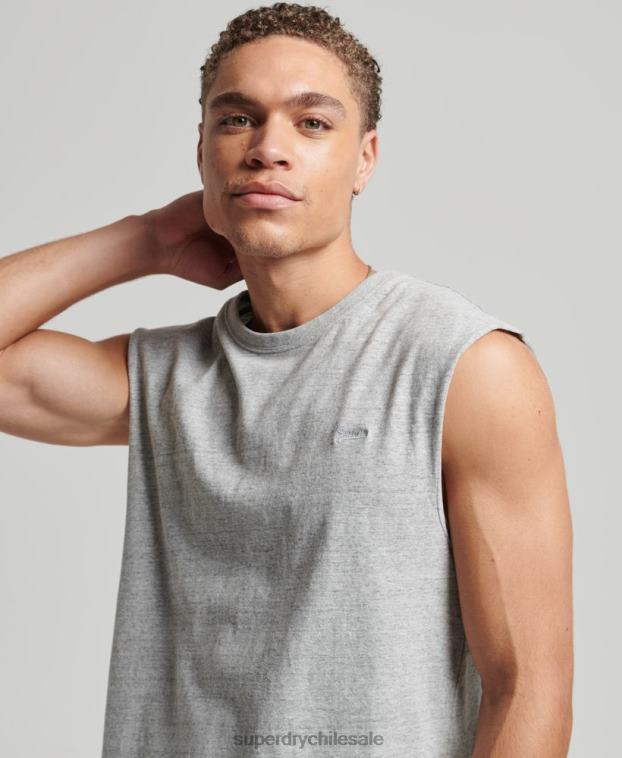 hombres Superdry gris camiseta sin mangas de algodón orgánico con logo vintage bordado 2R68Z1447