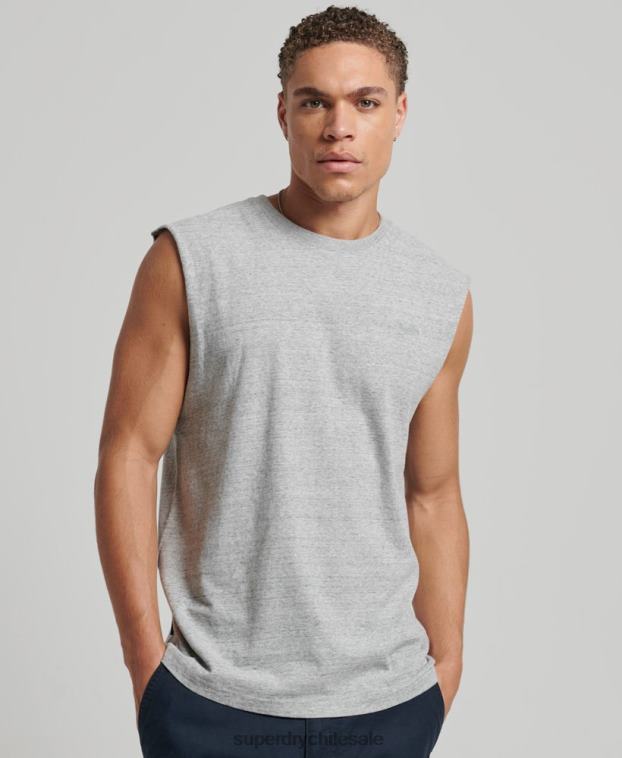 hombres Superdry gris camiseta sin mangas de algodón orgánico con logo vintage bordado 2R68Z1447