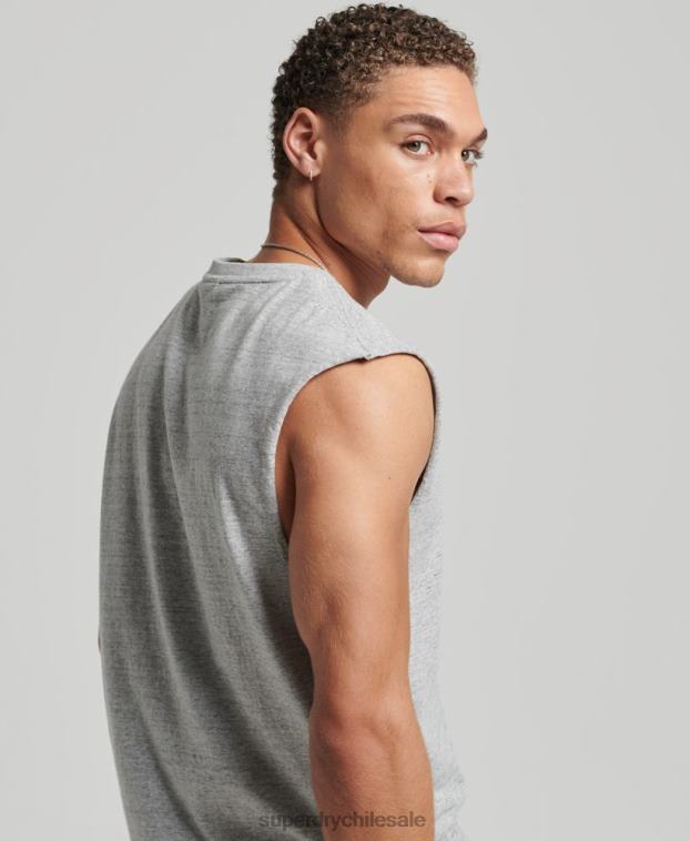 hombres Superdry gris camiseta sin mangas de algodón orgánico con logo vintage bordado 2R68Z1447