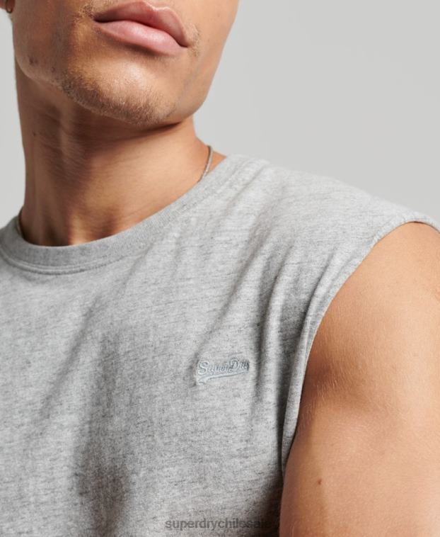 hombres Superdry gris camiseta sin mangas de algodón orgánico con logo vintage bordado 2R68Z1447