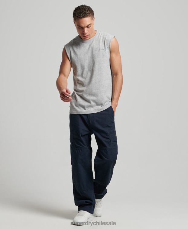 hombres Superdry gris camiseta sin mangas de algodón orgánico con logo vintage bordado 2R68Z1447