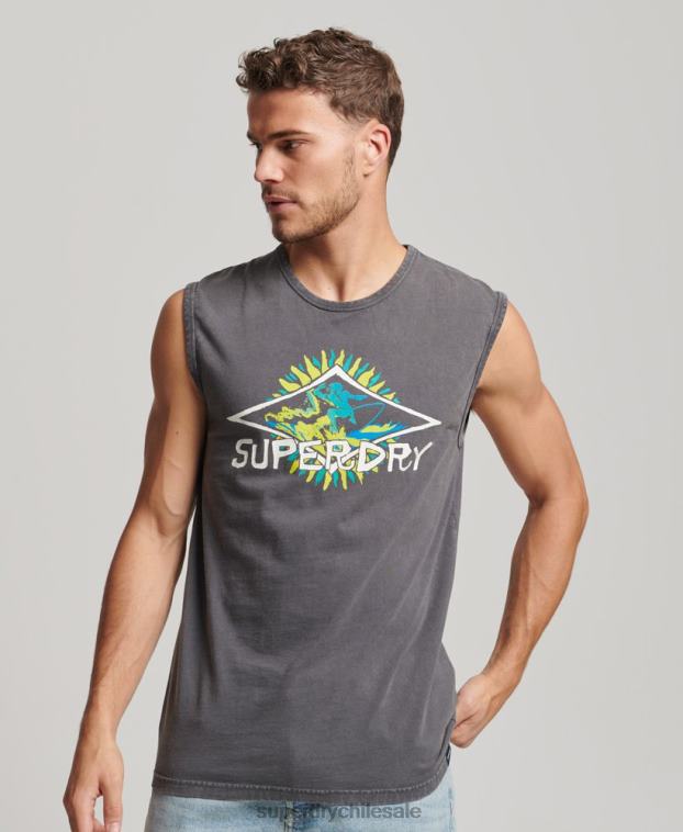 hombres Superdry gris oscuro camiseta de surf tribal vintage 2R68Z1450