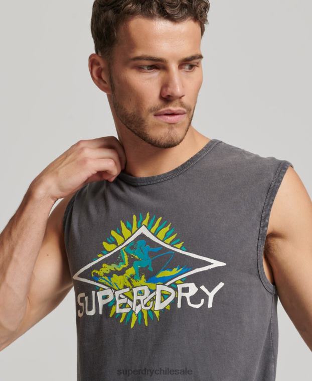 hombres Superdry gris oscuro camiseta de surf tribal vintage 2R68Z1450