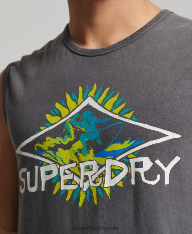 hombres Superdry gris oscuro camiseta de surf tribal vintage 2R68Z1450