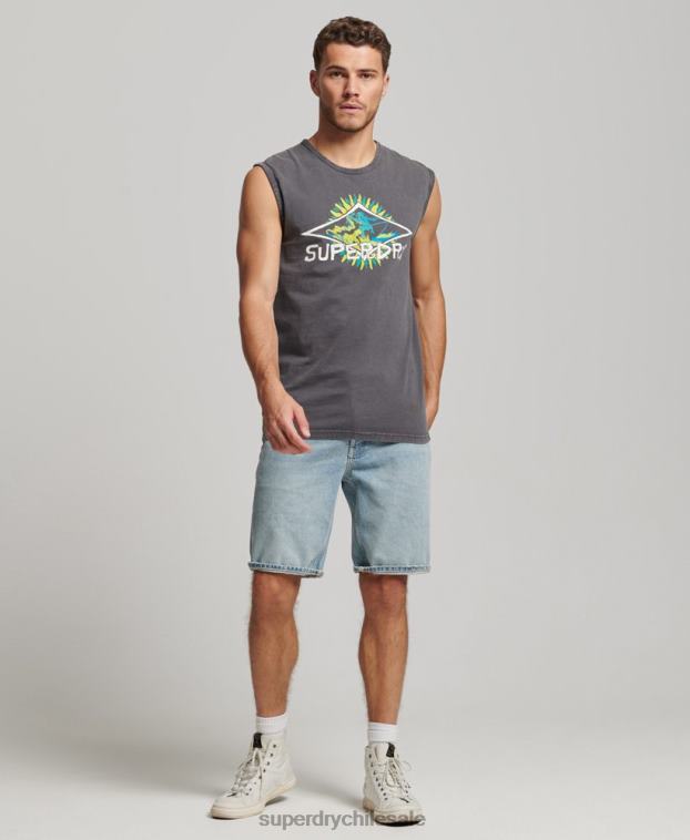 hombres Superdry gris oscuro camiseta de surf tribal vintage 2R68Z1450