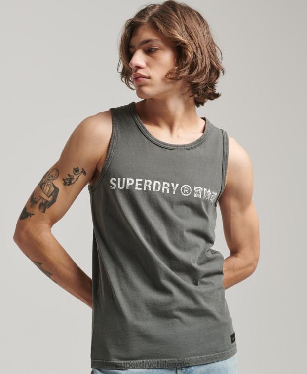 hombres Superdry gris oscuro chaleco vintage con logo corporativo 2R68Z1524