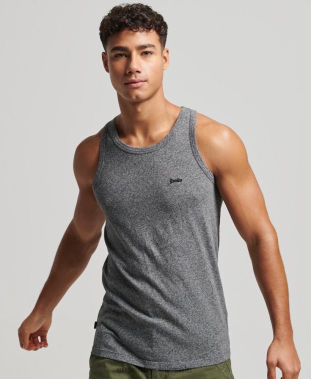 hombres Superdry gris oscuro top sin mangas de algodón orgánico con logo vintage 2R68Z1502