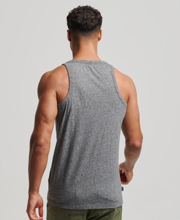 hombres Superdry gris oscuro top sin mangas de algodón orgánico con logo vintage 2R68Z1502