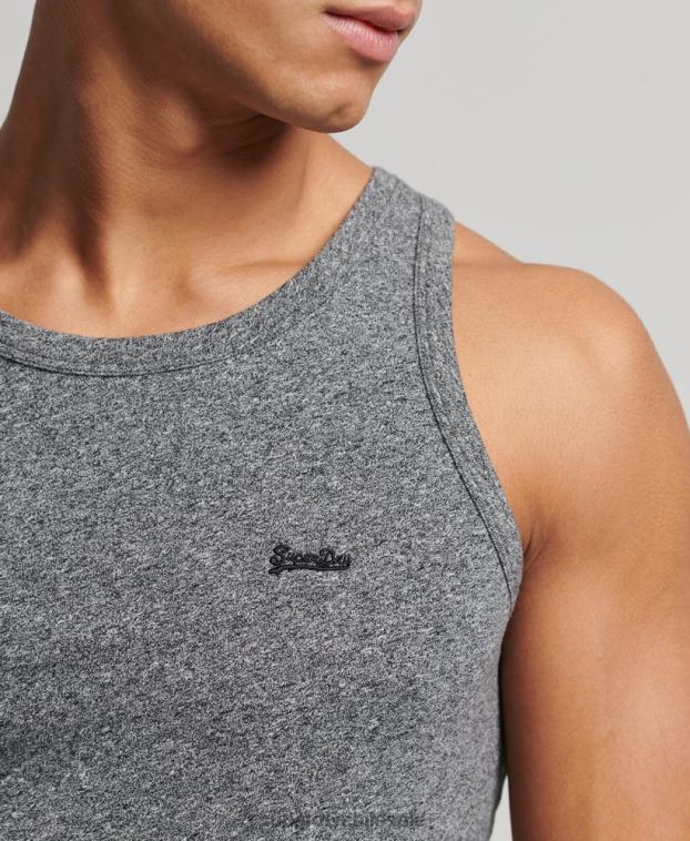 hombres Superdry gris oscuro top sin mangas de algodón orgánico con logo vintage 2R68Z1502