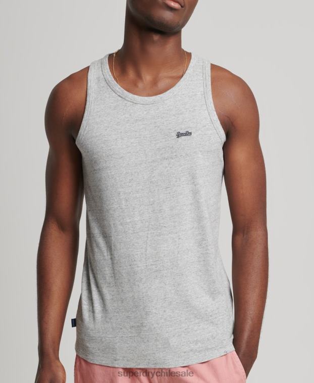 hombres Superdry gris top sin mangas de algodón orgánico con logo vintage 2R68Z1493