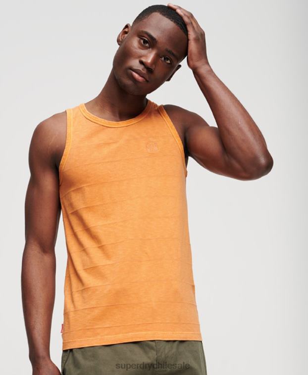 hombres Superdry naranja camiseta sin mangas de algodón orgánico con textura vintage 2R68Z11
