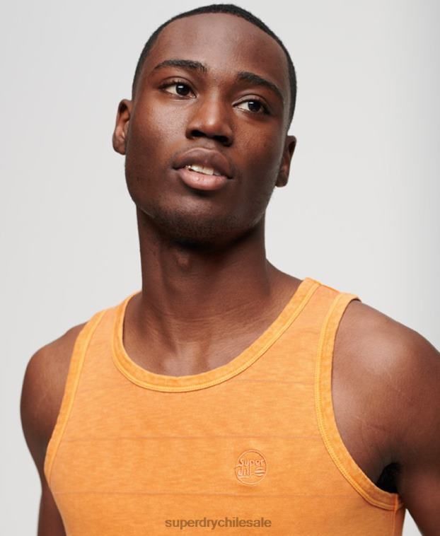 hombres Superdry naranja camiseta sin mangas de algodón orgánico con textura vintage 2R68Z11