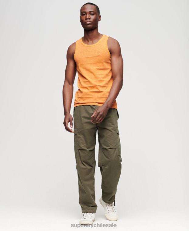 hombres Superdry naranja camiseta sin mangas de algodón orgánico con textura vintage 2R68Z11
