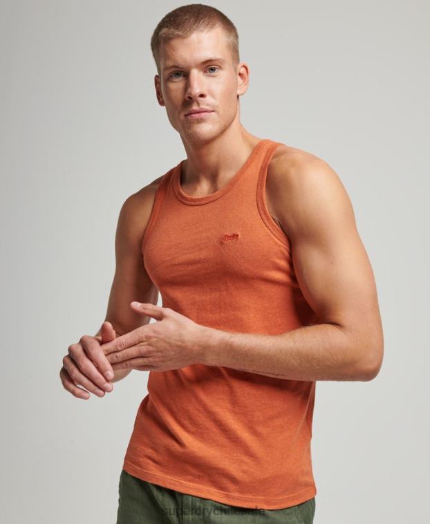 hombres Superdry naranja top sin mangas de algodón orgánico con logo vintage 2R68Z1511