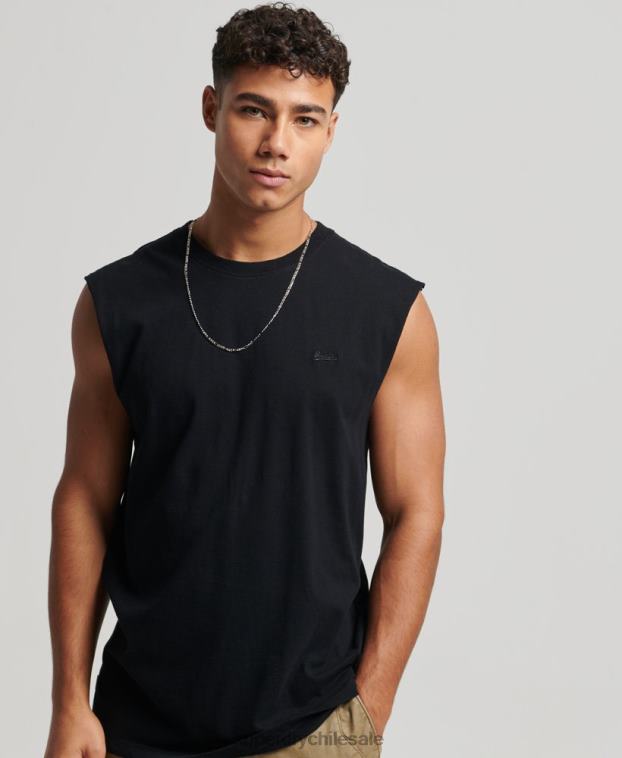 hombres Superdry negro camiseta sin mangas de algodón orgánico con logo vintage bordado 2R68Z1443
