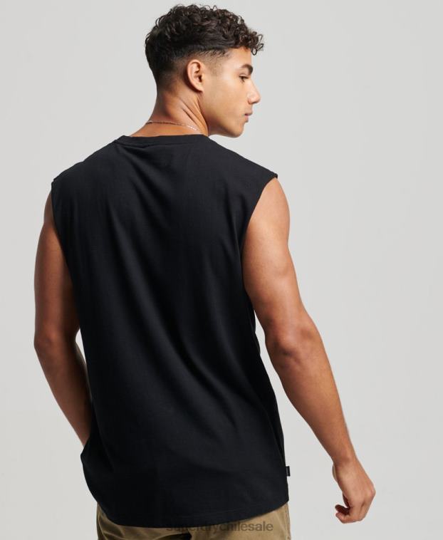 hombres Superdry negro camiseta sin mangas de algodón orgánico con logo vintage bordado 2R68Z1443