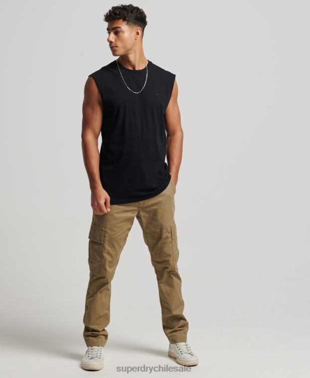 hombres Superdry negro camiseta sin mangas de algodón orgánico con logo vintage bordado 2R68Z1443
