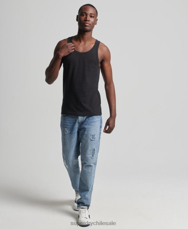 hombres Superdry negro top sin mangas de algodón orgánico con logo vintage 2R68Z1500