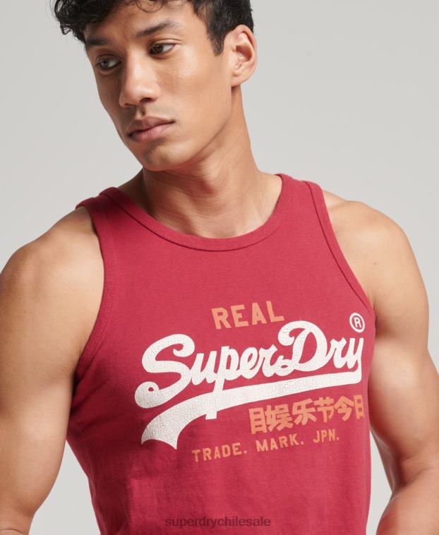 hombres Superdry rojo top sin mangas con logo vintage 2R68Z1448