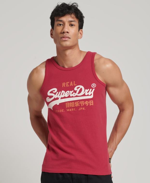hombres Superdry rojo top sin mangas con logo vintage 2R68Z1448