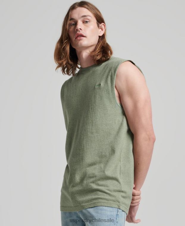 hombres Superdry verde camiseta sin mangas de algodón orgánico con logo vintage bordado 2R68Z1449