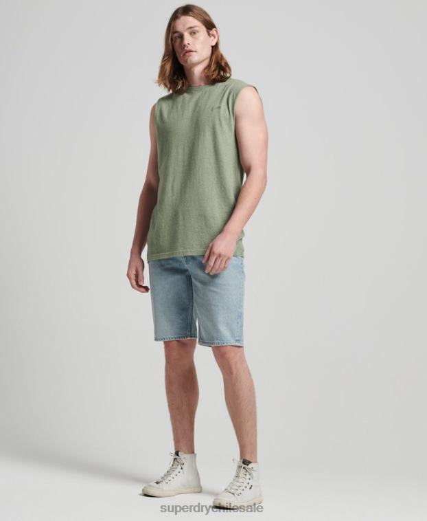 hombres Superdry verde camiseta sin mangas de algodón orgánico con logo vintage bordado 2R68Z1449