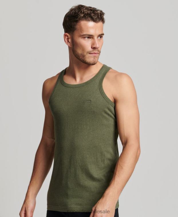 hombres Superdry verde top sin mangas de algodón orgánico con logo vintage 2R68Z1472