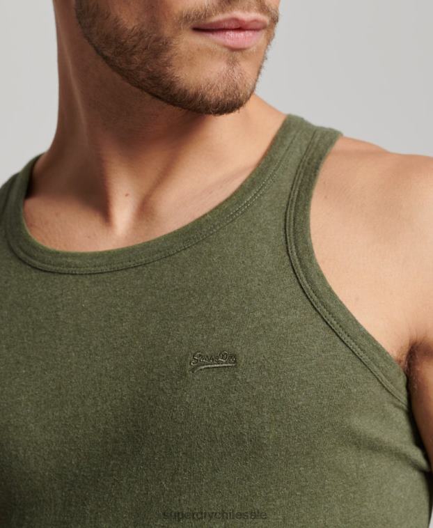 hombres Superdry verde top sin mangas de algodón orgánico con logo vintage 2R68Z1472