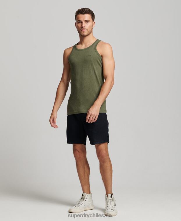 hombres Superdry verde top sin mangas de algodón orgánico con logo vintage 2R68Z1472