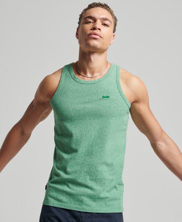 hombres Superdry verde top sin mangas de algodón orgánico con logo vintage 2R68Z1535