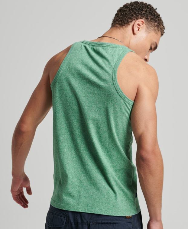 hombres Superdry verde top sin mangas de algodón orgánico con logo vintage 2R68Z1535