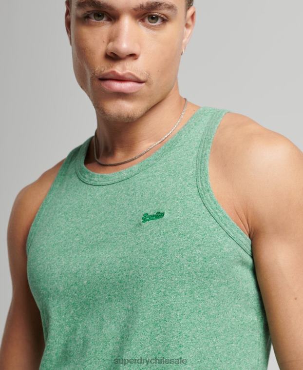 hombres Superdry verde top sin mangas de algodón orgánico con logo vintage 2R68Z1535